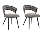 Set of Two Gray And Black Tufted Chenille And Metal Dining Side Chairs