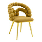 Set of Four Yellow And Gold Velvet And Metal Open Back Dining Side Chairs