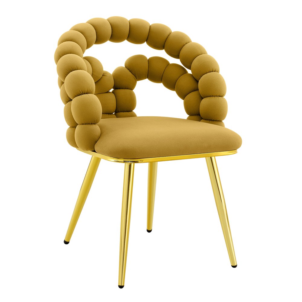 Set of Four Yellow And Gold Velvet And Metal Open Back Dining Side Chairs