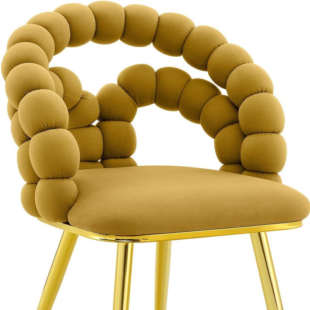 Set of Four Yellow And Gold Velvet And Metal Open Back Dining Side Chairs