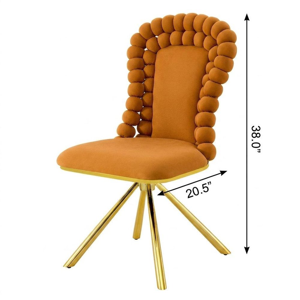 Set of Two Orange And Gold Velvet And Metal Dining Side Chairs