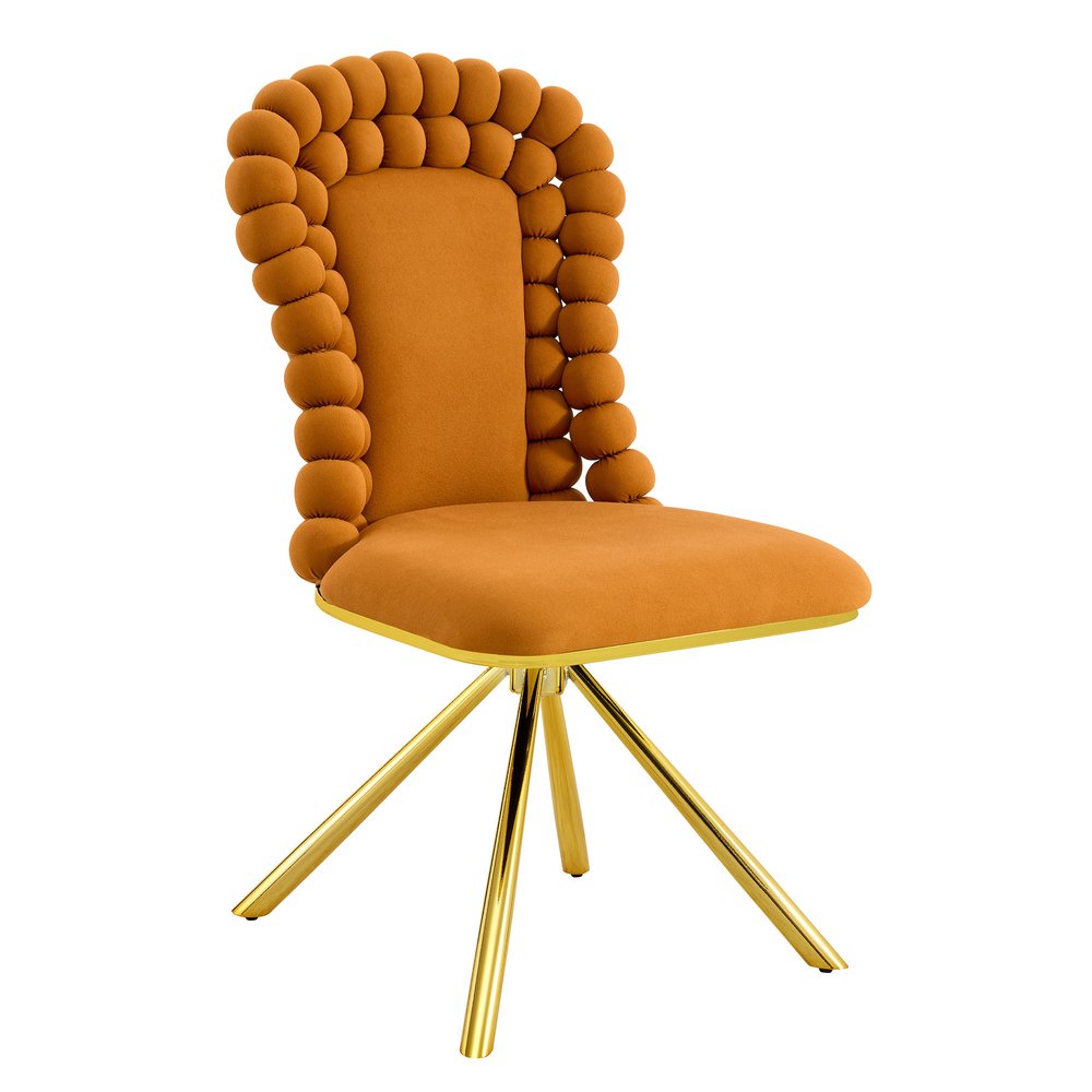 Set of Two Orange And Gold Velvet And Metal Dining Side Chairs