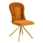 Set of Two Orange And Gold Velvet And Metal Dining Side Chairs