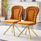 Set of Two Orange And Gold Velvet And Metal Dining Side Chairs