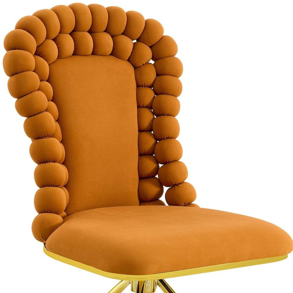 Set of Two Orange And Gold Velvet And Metal Dining Side Chairs