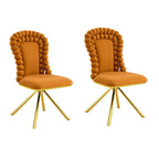 Set of Two Orange And Gold Velvet And Metal Dining Side Chairs