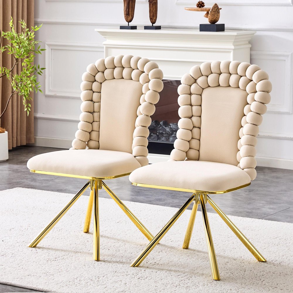 Set of Two Orange And Gold Velvet And Metal Dining Side Chairs