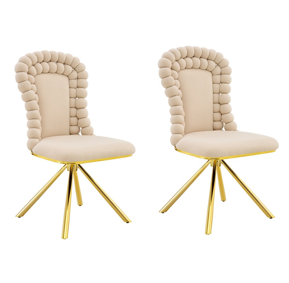 Set of Two Orange And Gold Velvet And Metal Dining Side Chairs