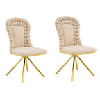 Set of Two Orange And Gold Velvet And Metal Dining Side Chairs