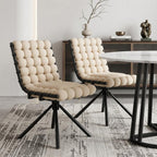 Set of Two Beige and Black Bubble Tufted Microfiber Dining Side Chairs