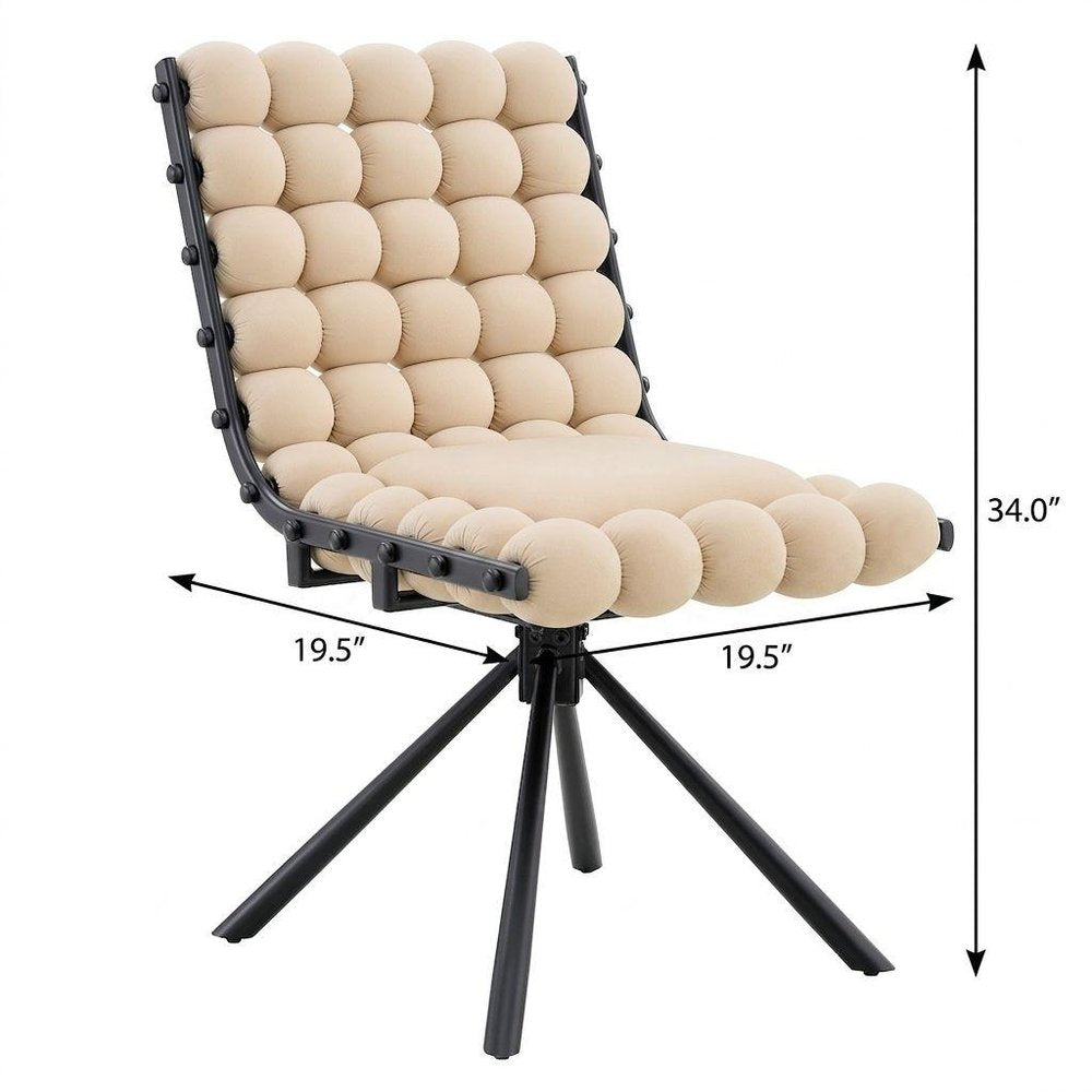 Set of Two Beige and Black Bubble Tufted Microfiber Dining Side Chairs