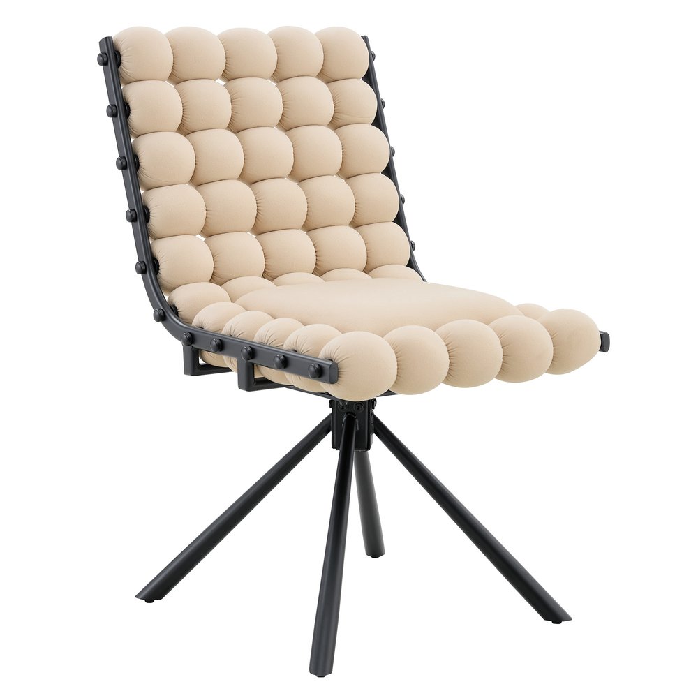 Set of Two Beige and Black Bubble Tufted Microfiber Dining Side Chairs