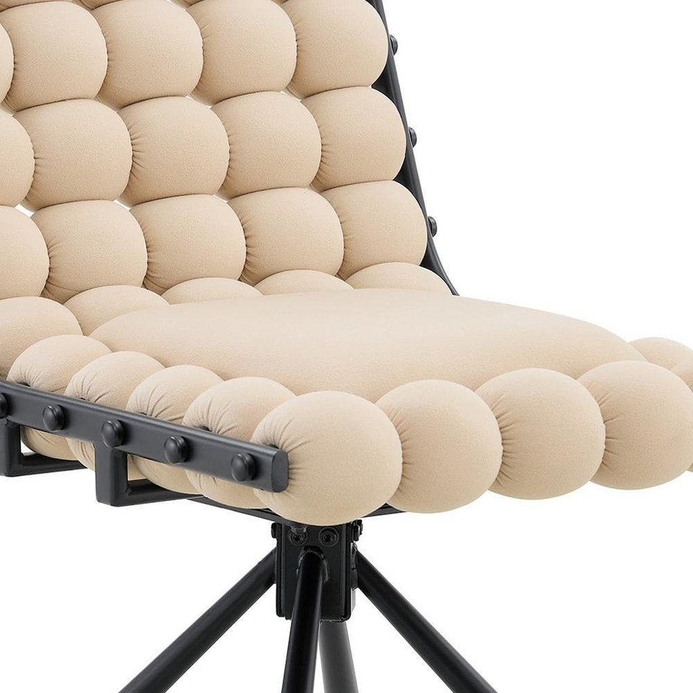 Set of Two Beige and Black Bubble Tufted Microfiber Dining Side Chairs