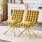 Set of Two Beige and Black Bubble Tufted Microfiber Dining Side Chairs