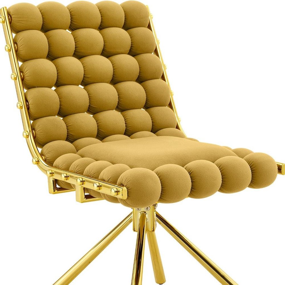 Set of Two Beige and Black Bubble Tufted Microfiber Dining Side Chairs