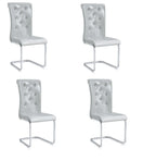Set of Four Gray And Silver Tufted Faux Leather And Metal Dining Side Chairs
