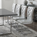 Set of Four Gray And Silver Tufted Faux Leather And Metal Dining Side Chairs
