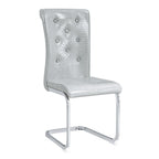 Set of Four Gray And Silver Tufted Faux Leather And Metal Dining Side Chairs