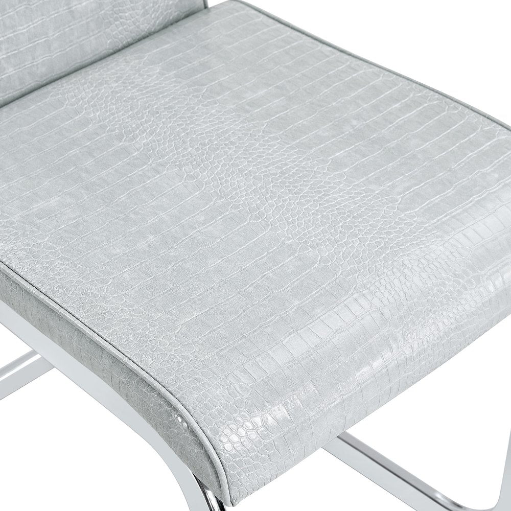 Set of Four Gray And Silver Tufted Faux Leather And Metal Dining Side Chairs