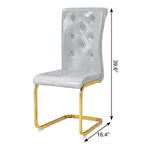 Set of Four Gray And Silver Tufted Faux Leather And Metal Dining Side Chairs