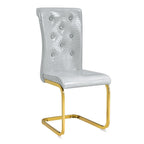 Set of Four Gray And Silver Tufted Faux Leather And Metal Dining Side Chairs