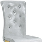 Set of Four Gray And Silver Tufted Faux Leather And Metal Dining Side Chairs