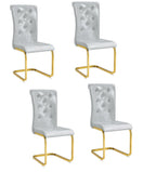 Set of Four Gray And Silver Tufted Faux Leather And Metal Dining Side Chairs