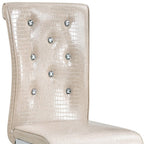 Set of Four Beige And Silver Tufted Faux Leather And Metal Dining Side Chairs