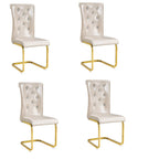 Set of Four Beige And Silver Tufted Faux Leather And Metal Dining Side Chairs