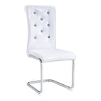 Set of Four White And Silver Tufted Faux Leather And Metal Dining Side Chairs