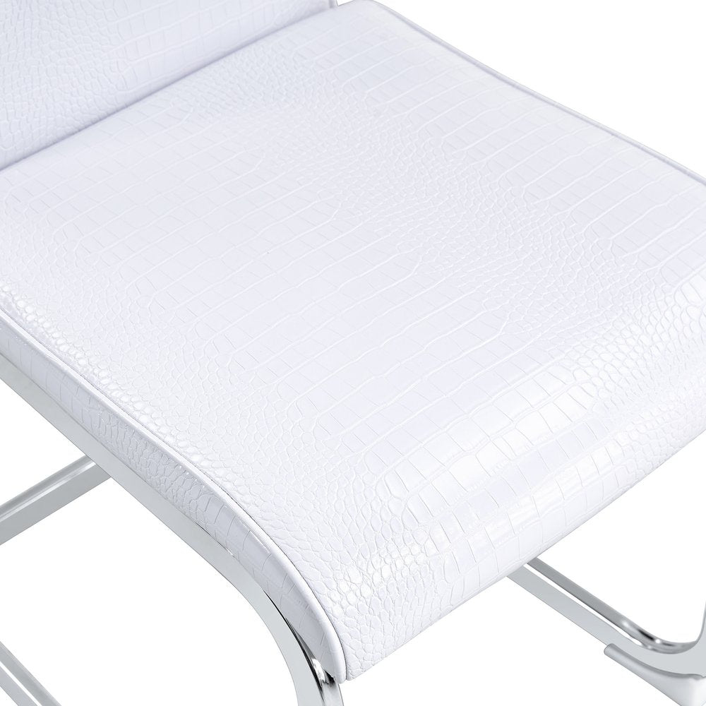 Set of Four White And Silver Tufted Faux Leather And Metal Dining Side Chairs
