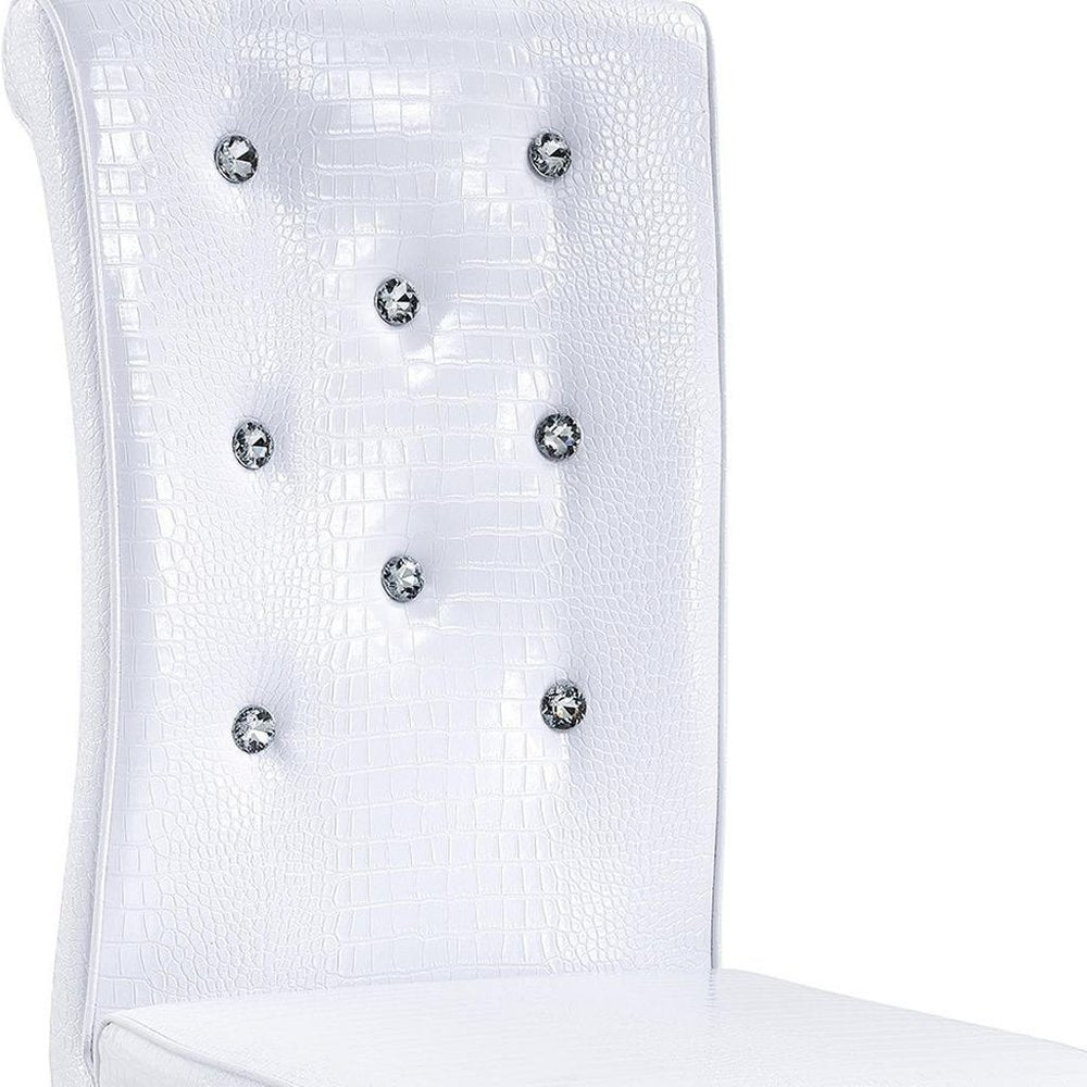 Set of Four White And Silver Tufted Faux Leather And Metal Dining Side Chairs