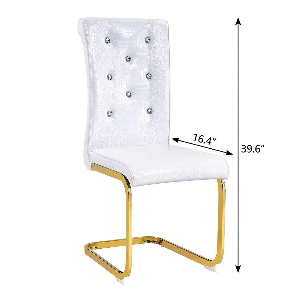 Set of Four White And Silver Tufted Faux Leather And Metal Dining Side Chairs
