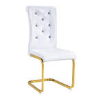 Set of Four White And Silver Tufted Faux Leather And Metal Dining Side Chairs