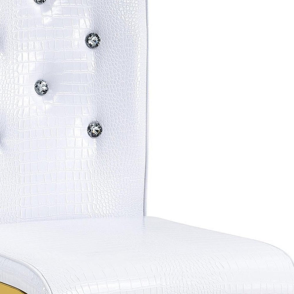 Set of Four White And Silver Tufted Faux Leather And Metal Dining Side Chairs