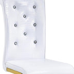 Set of Four White And Silver Tufted Faux Leather And Metal Dining Side Chairs