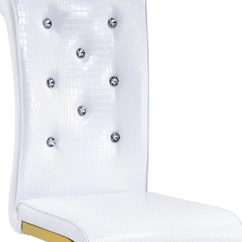 Set of Four White And Silver Tufted Faux Leather And Metal Dining Side Chairs