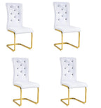 Set of Four White And Silver Tufted Faux Leather And Metal Dining Side Chairs