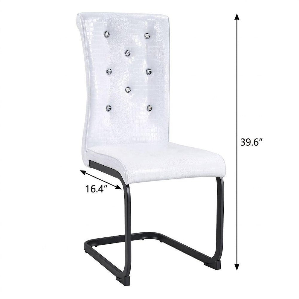 Set of Four White And Silver Tufted Faux Leather And Metal Dining Side Chairs