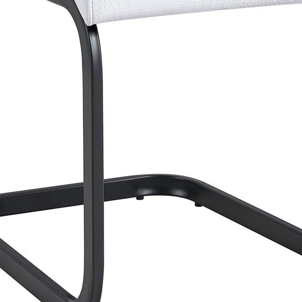 Set of Four White And Silver Tufted Faux Leather And Metal Dining Side Chairs