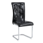 Set of Four Black And Silver Tufted Faux Leather And Metal Dining Side Chairs