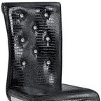 Set of Four Black And Silver Tufted Faux Leather And Metal Dining Side Chairs