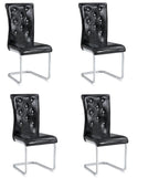 Set of Four Black And Silver Tufted Faux Leather And Metal Dining Side Chairs
