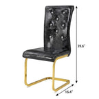 Set of Four Black And Silver Tufted Faux Leather And Metal Dining Side Chairs
