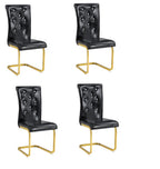 Set of Four Black And Silver Tufted Faux Leather And Metal Dining Side Chairs