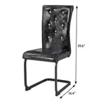 Set of Four Black And Silver Tufted Faux Leather And Metal Dining Side Chairs