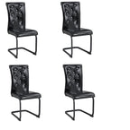 Set of Four Black And Silver Tufted Faux Leather And Metal Dining Side Chairs