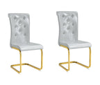 Set of Four Gray And Silver Tufted Faux Leather And Metal Dining Side Chairs