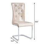 Set of Two Beige And Silver Faux Leather And Metal Dining Side Chairs