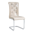 Set of Two Beige And Silver Faux Leather And Metal Dining Side Chairs